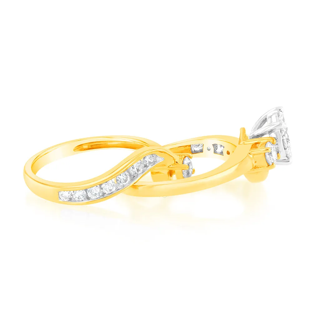 9ct Yellow Gold 2 Ring Bridal Set With 25 Diamonds Totalling 1 Carat Shiels