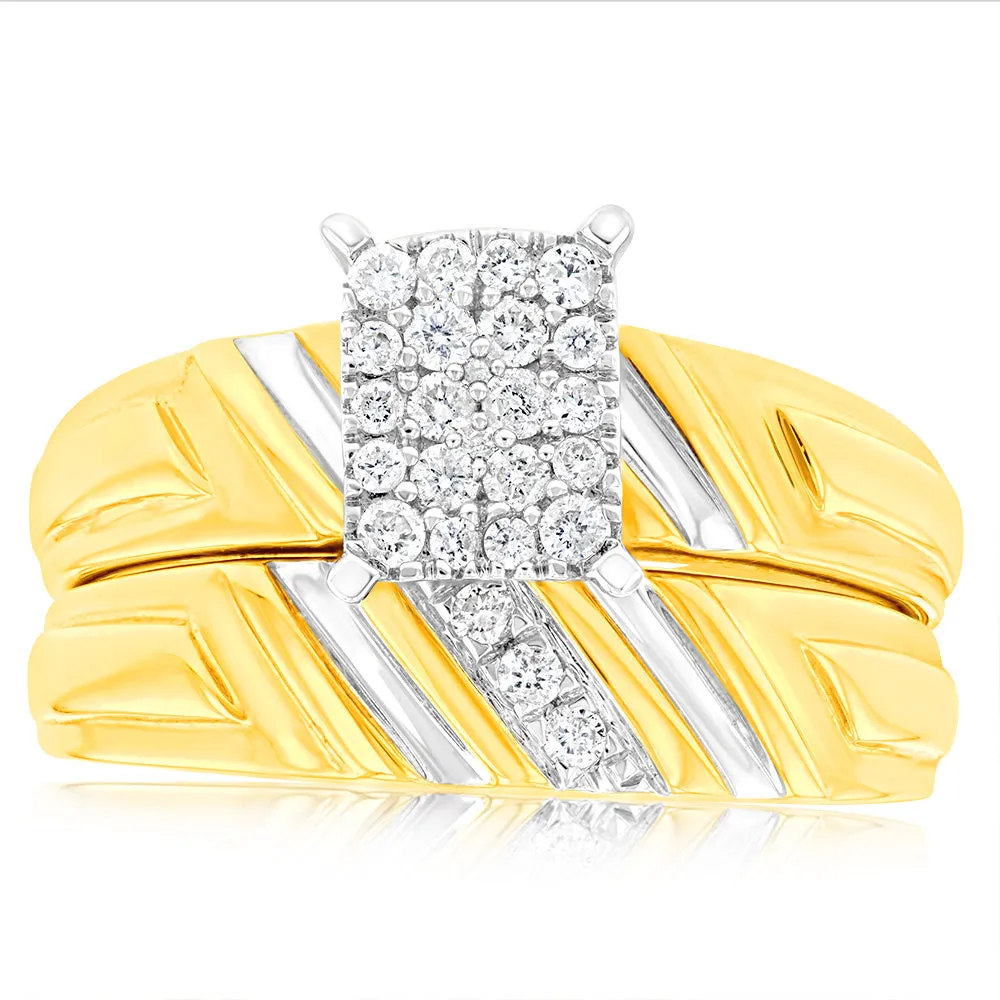 9ct Yellow Gold 2-Ring Diamond Bridal set with 0.20 Carat of Diamonds Shiels