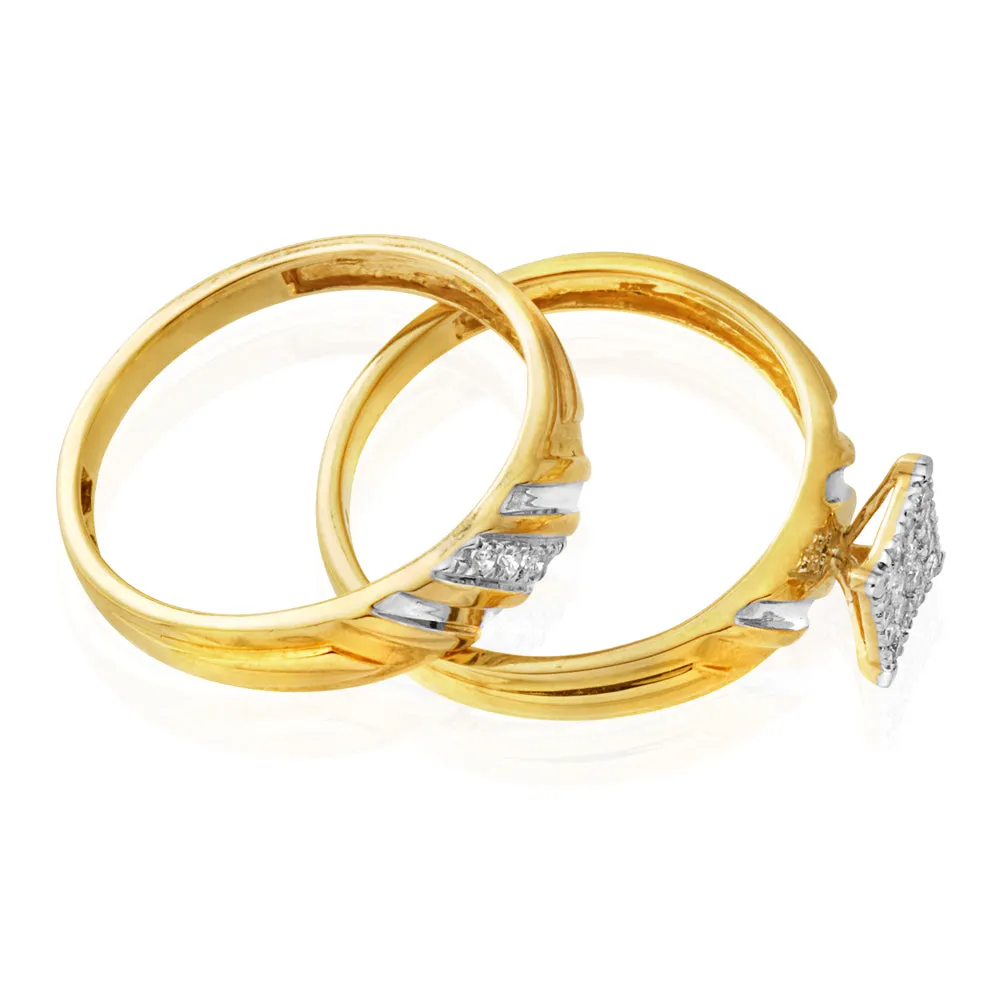 9ct Yellow Gold 2-Ring Diamond Bridal set with 0.20 Carat of Diamonds Shiels