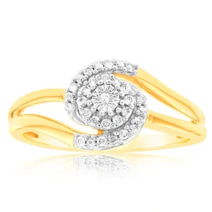 9ct Yellow Gold 23 Diamonds Swirl Ring Shiels