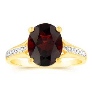 9ct Yellow Gold 3.10 Carat Garnet and 14 Diamonds Dress Ring Shiels