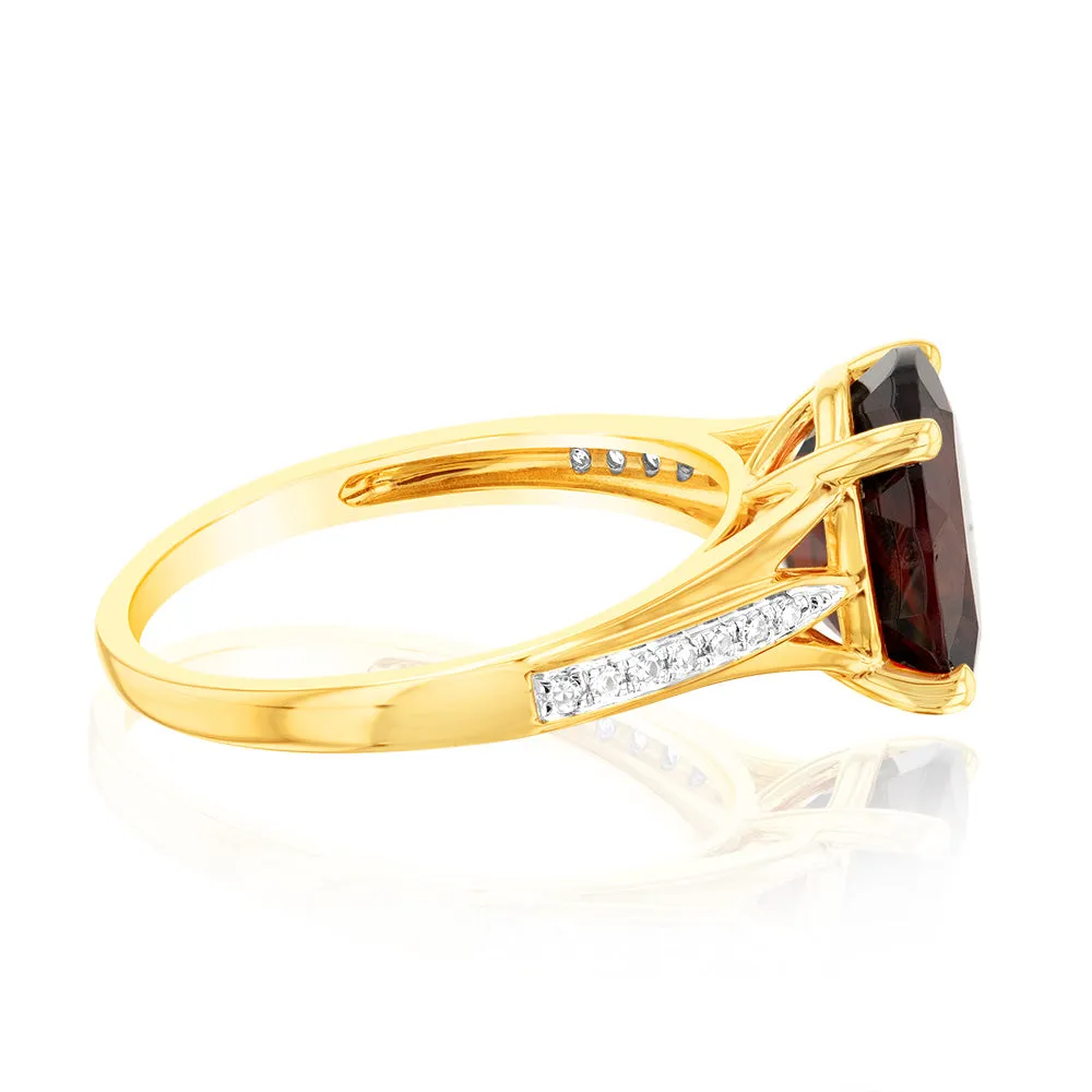 9ct Yellow Gold 3.10 Carat Garnet and 14 Diamonds Dress Ring Shiels