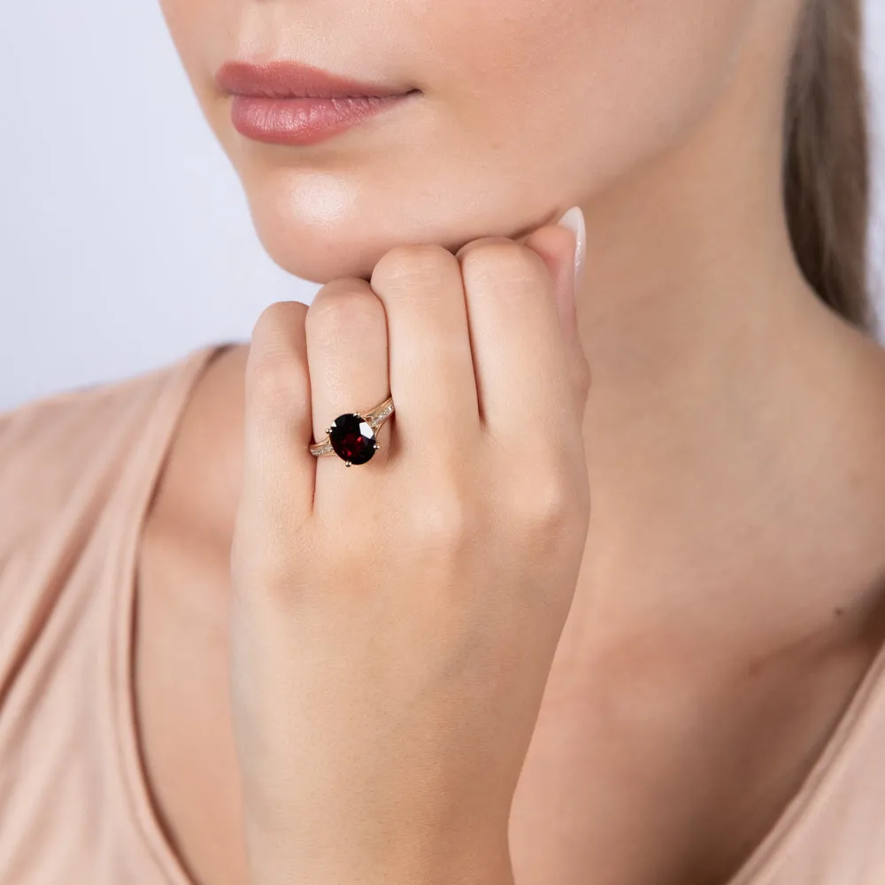 9ct Yellow Gold 3.10 Carat Garnet and 14 Diamonds Dress Ring Shiels