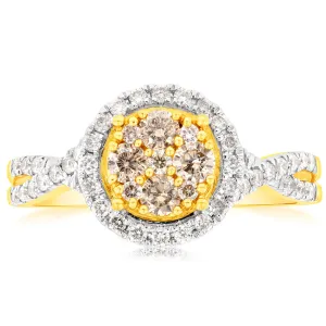 9ct Yellow Gold 4/5 Carat Diamond Round Shape Cluster Ring Shiels