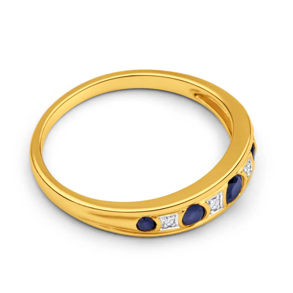 9ct Yellow Gold 5 Natural Sapphire and Diamond Ring Shiels