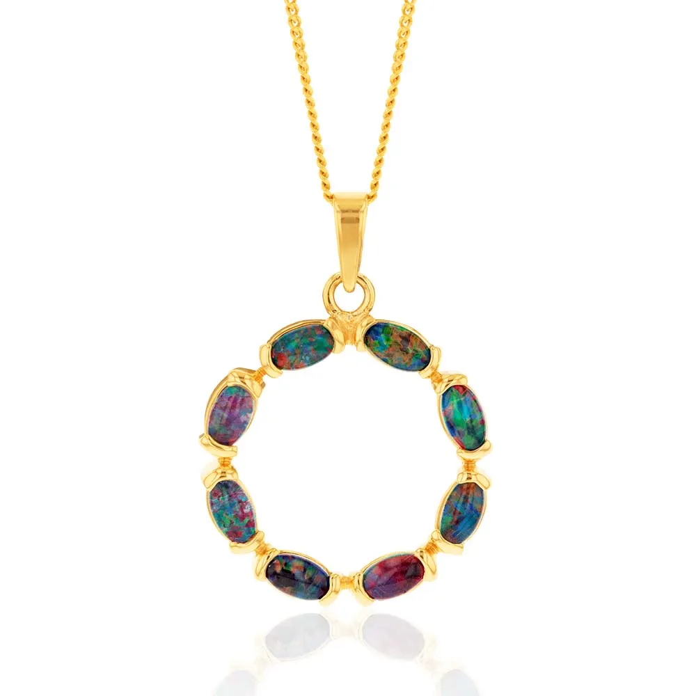 9ct Yellow Gold 5x3mm Triplet Opal Circle of Life Pendant Shiels