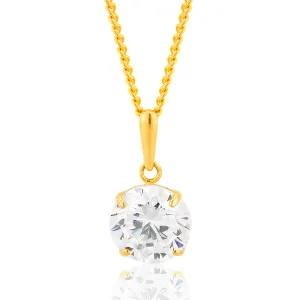 9ct Yellow Gold 8mm Brilliant Cut Zirconia Pendant Shiels