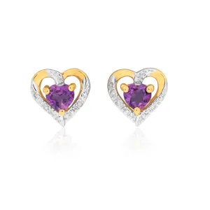 9ct Yellow Gold Amethyst & Diamond Heart Studs Shiels