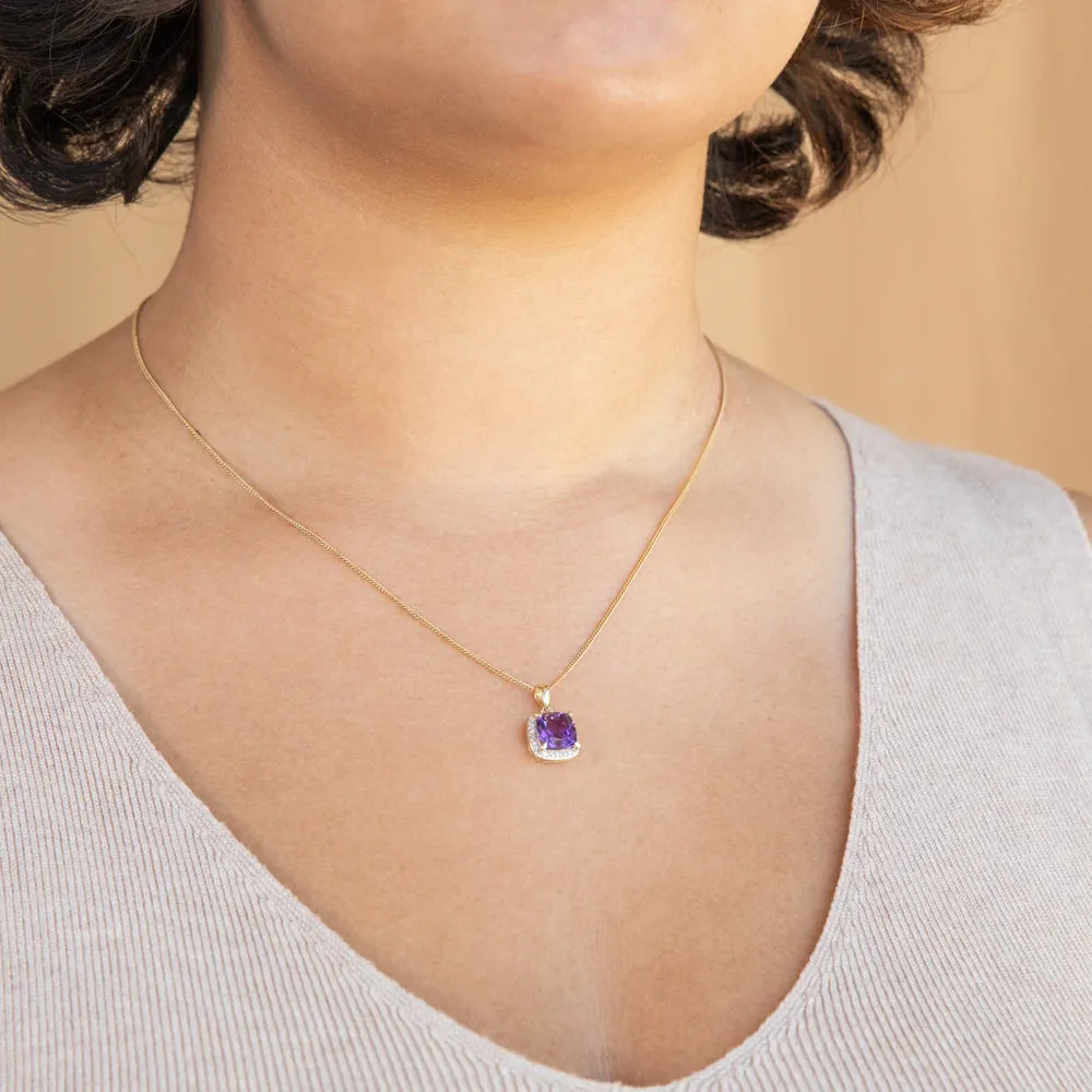 9ct Yellow Gold Amethyst and Diamond Pendant Shiels