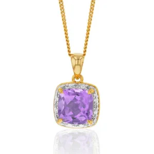 9ct Yellow Gold Amethyst and Diamond Pendant Shiels