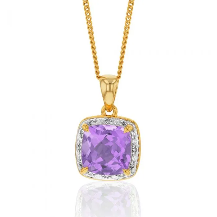 9ct Yellow Gold Amethyst and Diamond Pendant Shiels
