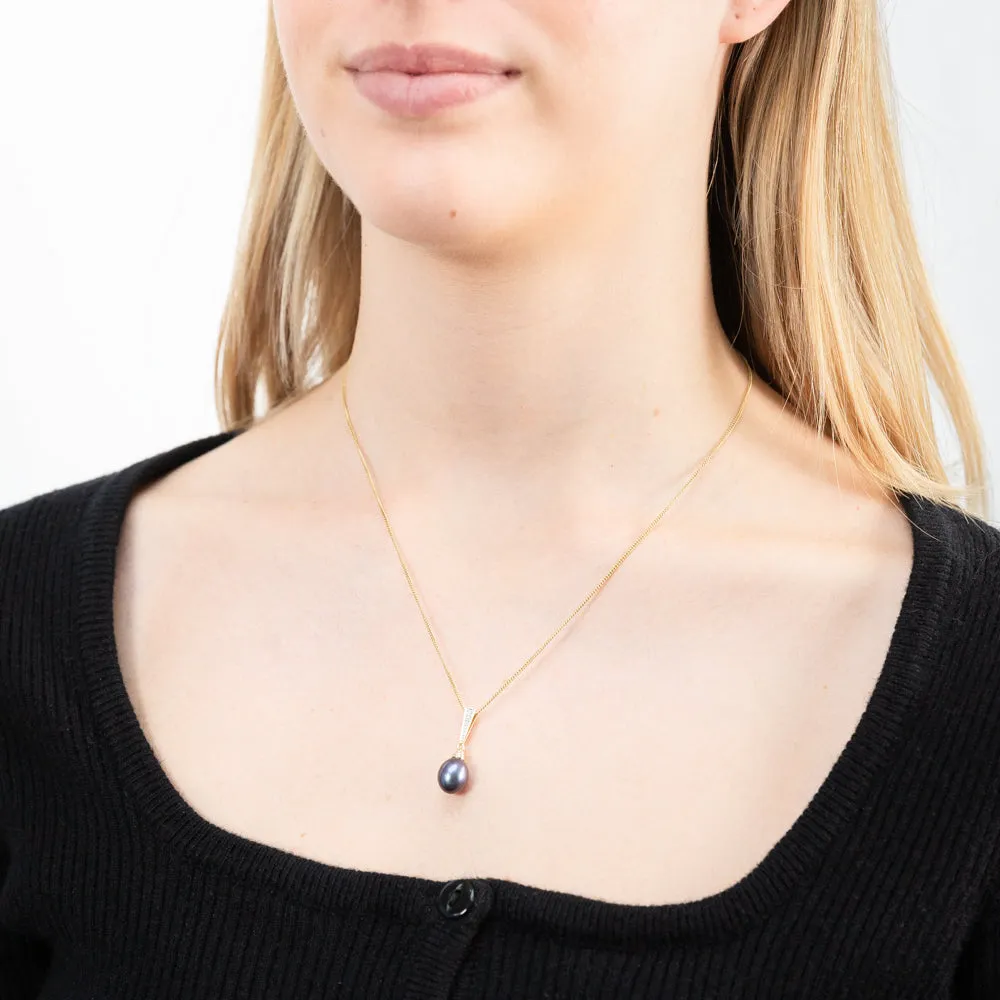9ct Yellow Gold Black Freshwater Pearl Pendant Shiels