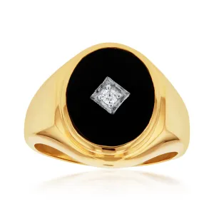 9ct Yellow Gold Black Onyx and Diamond Gents Ring Shiels