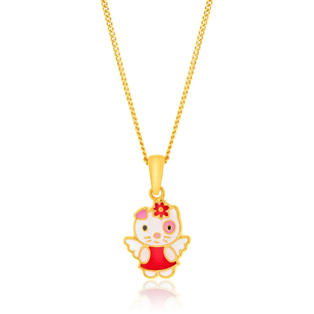 9ct Yellow Gold Cat With Flower Pendant Shiels