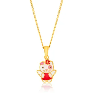 9ct Yellow Gold Cat With Flower Pendant Shiels
