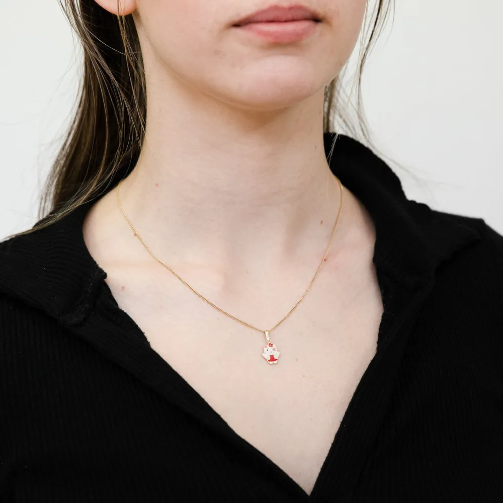 9ct Yellow Gold Cat With Flower Pendant Shiels