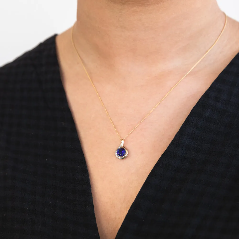 9ct Yellow Gold Created Blue Sapphire and Zirconia Pendant On 45cm Chain Shiels