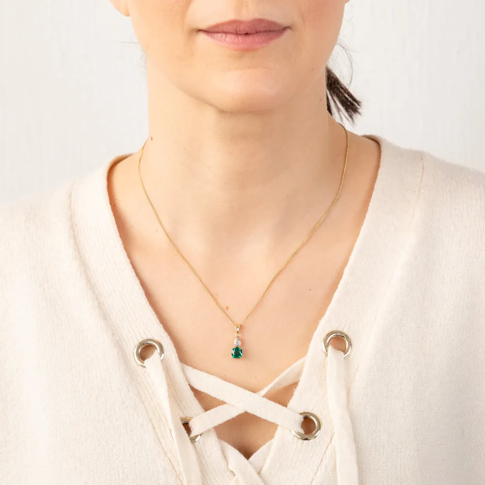 9ct Yellow Gold Created Emerald And Diamond Pendant Shiels