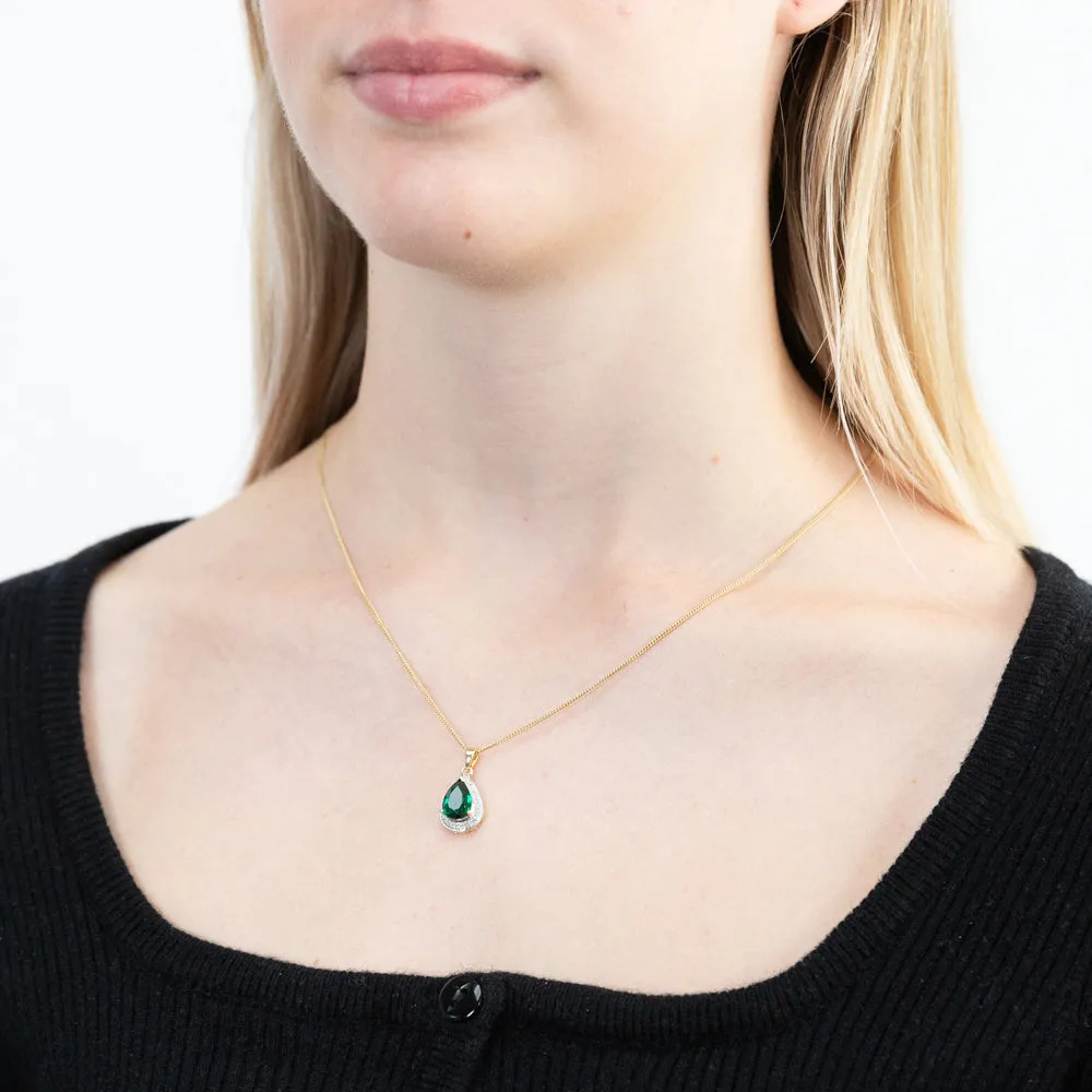 9ct Yellow Gold Created Emerald and Diamond Pendant Shiels