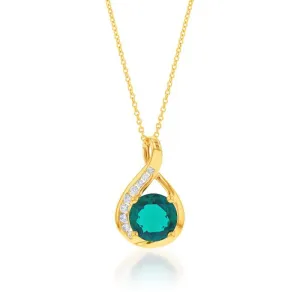 9ct Yellow Gold Created Emerald and Zirconia Pendant With 45cm Chain Shiels