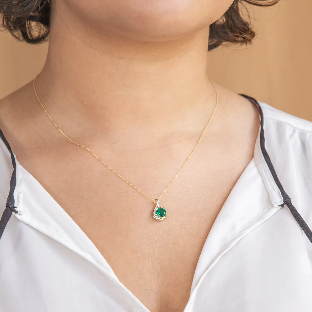 9ct Yellow Gold Created Emerald and Zirconia Pendant With 45cm Chain Shiels
