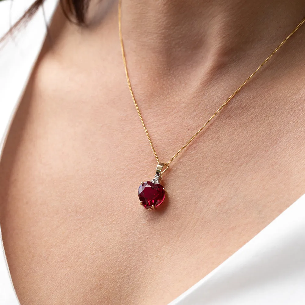 9ct Yellow Gold Created Ruby and Diamond Enhancer Pendant Shiels