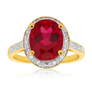 9ct Yellow Gold Created Ruby and Diamond Ring Shiels
