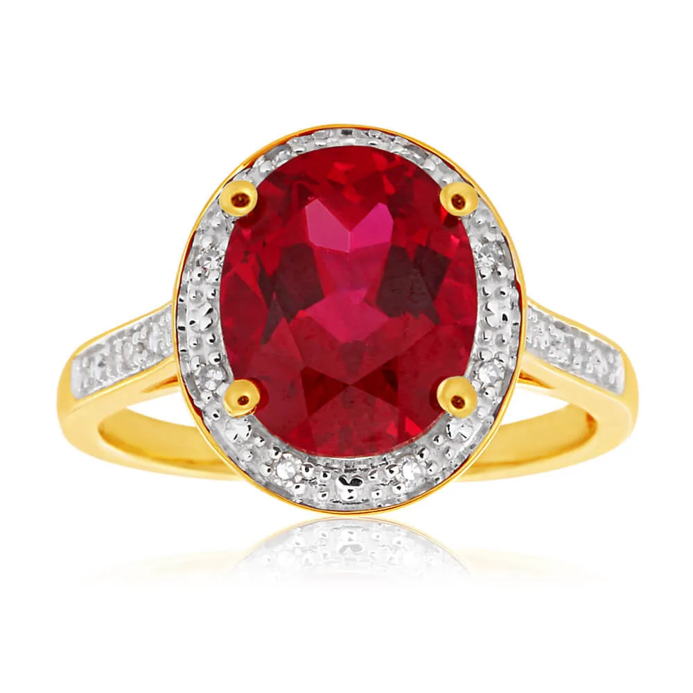 9ct Yellow Gold Created Ruby and Diamond Ring Shiels