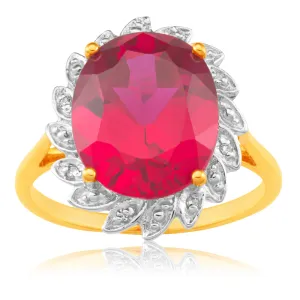 9ct Yellow Gold Created Ruby and Diamond Ring Shiels
