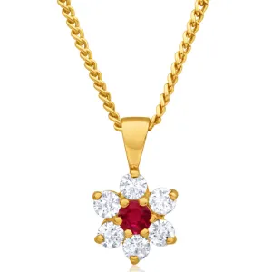 9ct Yellow Gold Created Ruby   Cubic Zirconia Flower Pendant Shiels
