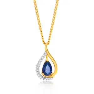 9ct Yellow Gold Created Sapphire and Diamond Pendant Shiels