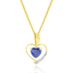 9ct Yellow Gold Created Sapphire Heart Pendant Shiels