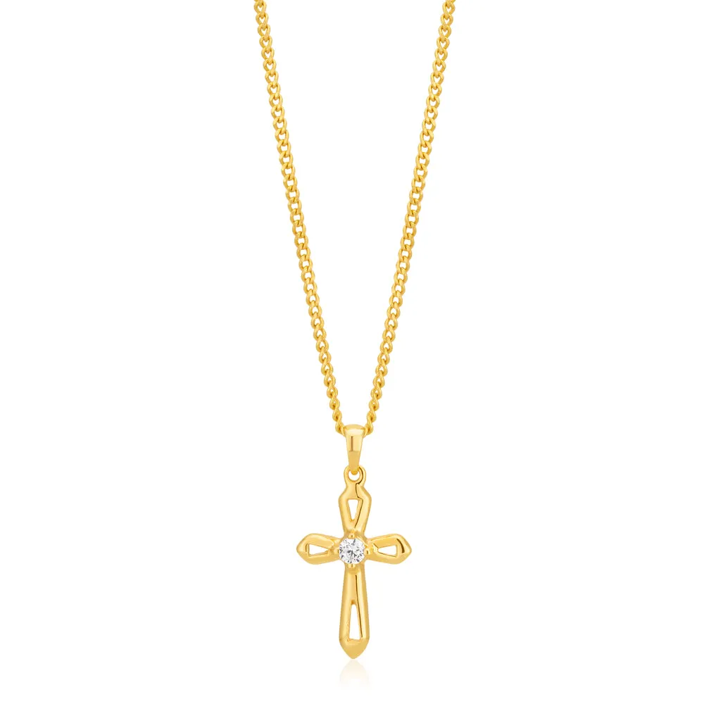 9ct Yellow Gold Cross Pendant with Cubic Zirconia Shiels