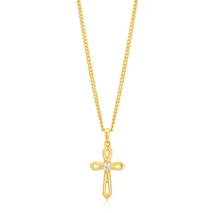 9ct Yellow Gold Cross Pendant with Cubic Zirconia Shiels