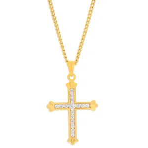 9ct Yellow Gold Cubic Zirconia 18mm Fancy Cross Pendant Shiels