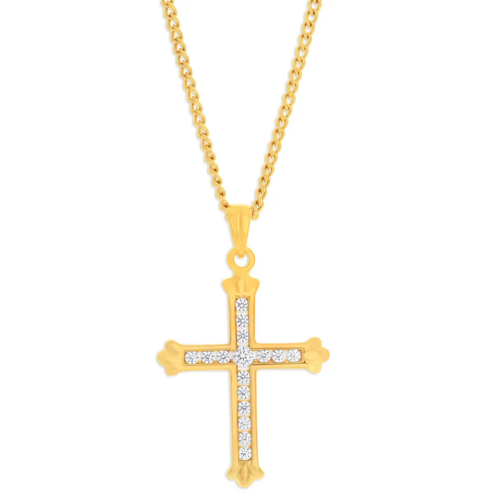 9ct Yellow Gold Cubic Zirconia 18mm Fancy Cross Pendant Shiels