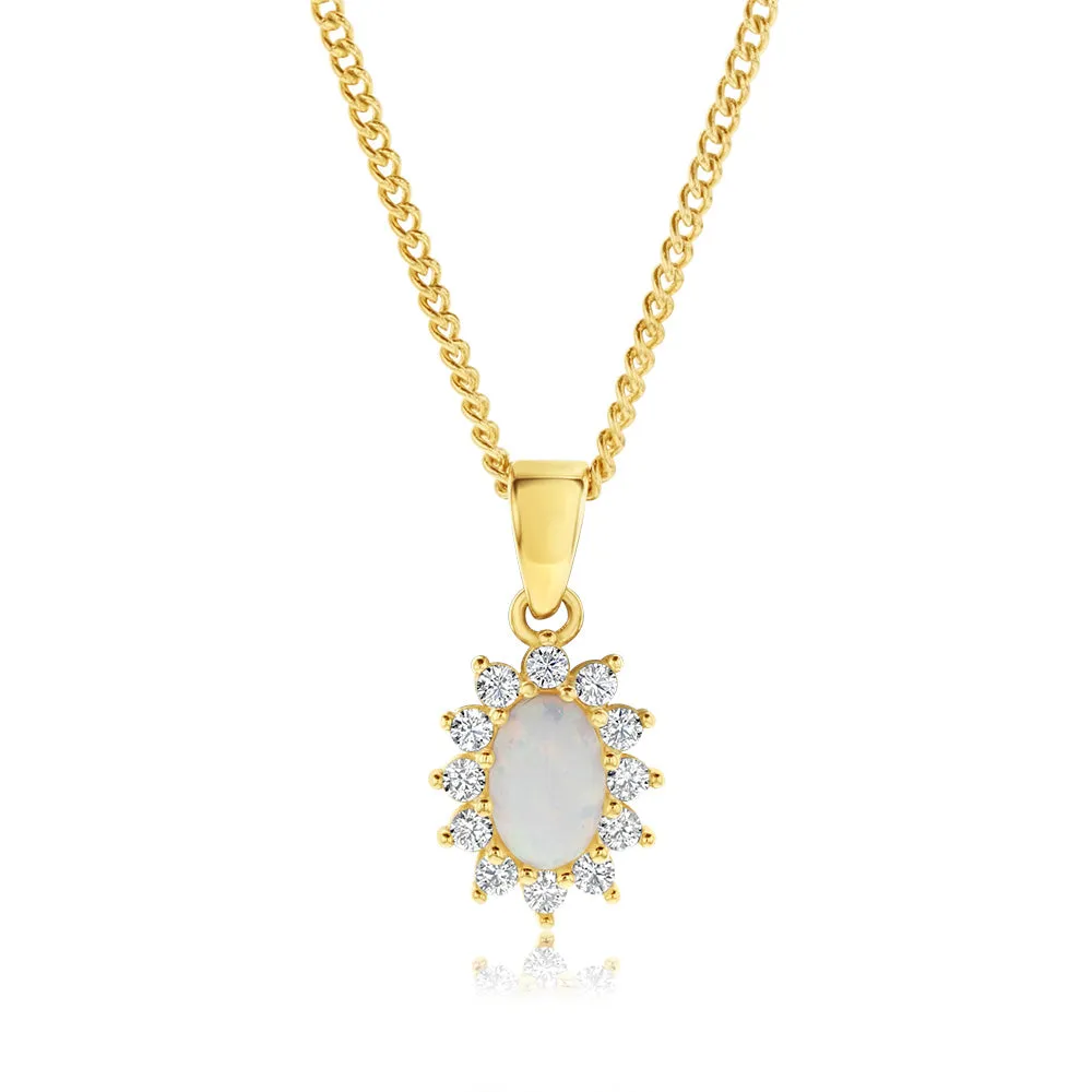9ct Yellow Gold Cubic Zirconia And Opal Oval Flower Pendant Shiels