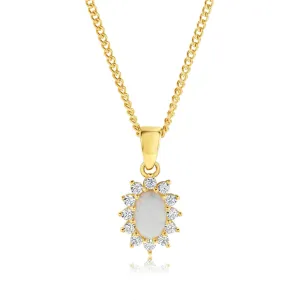9ct Yellow Gold Cubic Zirconia And Opal Oval Flower Pendant Shiels