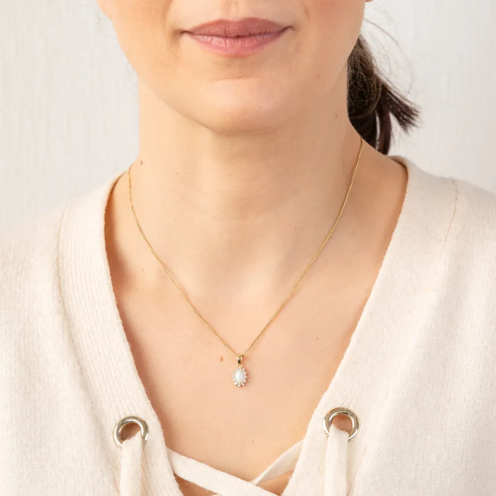 9ct Yellow Gold Cubic Zirconia And Opal Oval Flower Pendant Shiels