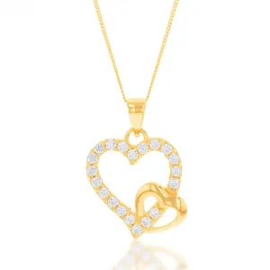 9ct Yellow Gold Cubic Zirconia Double Heart Pendant on Chain Necklace of 46cm Shiels