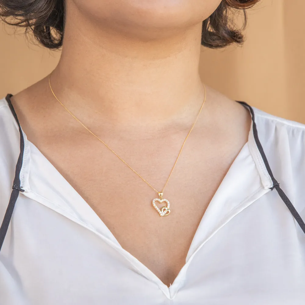 9ct Yellow Gold Cubic Zirconia Double Heart Pendant on Chain Necklace of 46cm Shiels