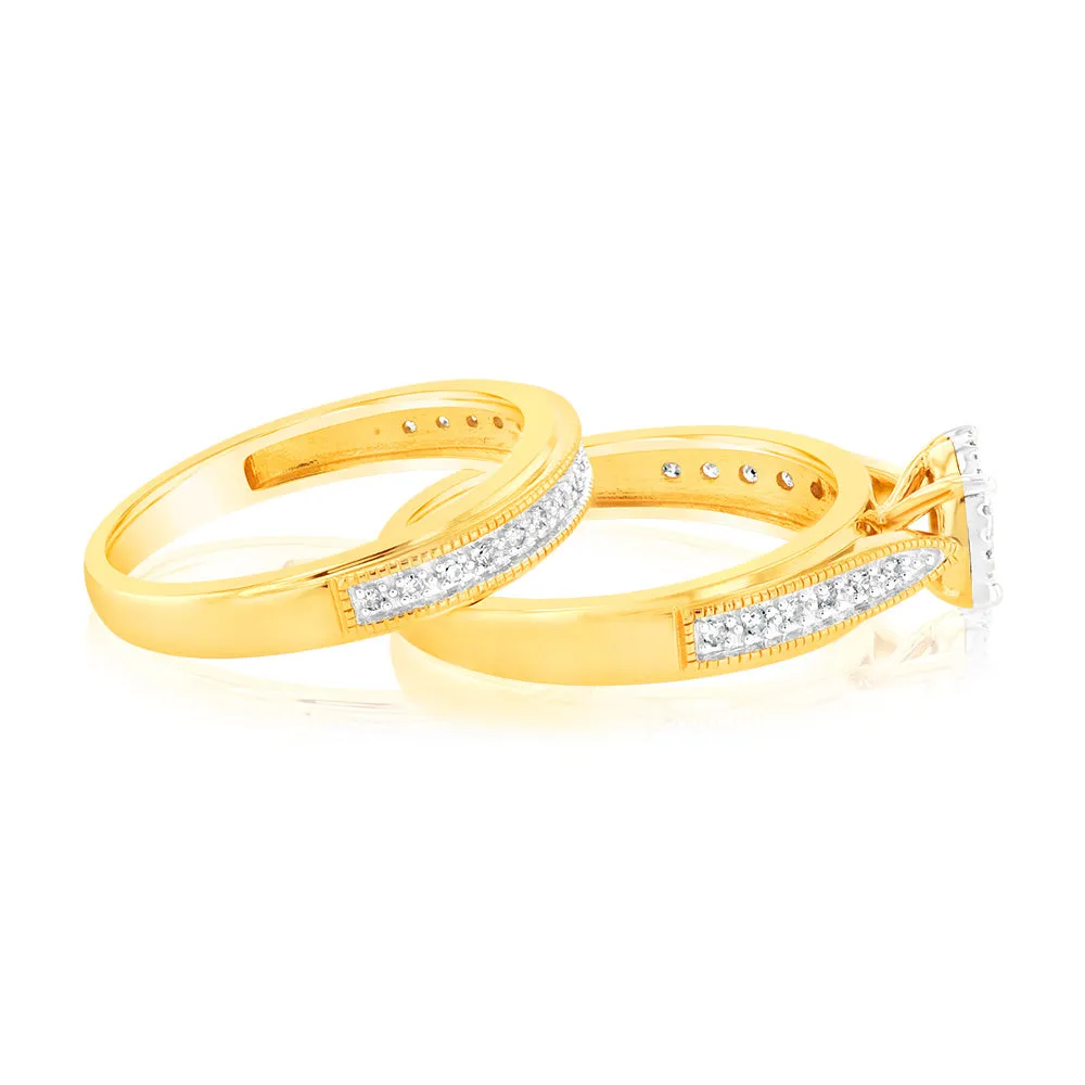 9ct Yellow Gold Cushion Shaped Bridal Ring in 0.30 Carat Natural Diamonds Shiels