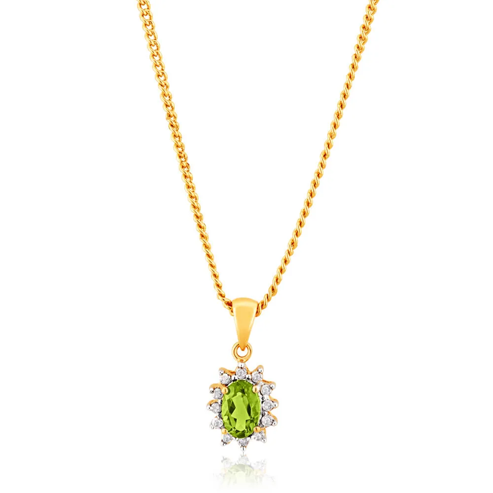 9ct Yellow Gold Diamond and Peridot Pendant Shiels