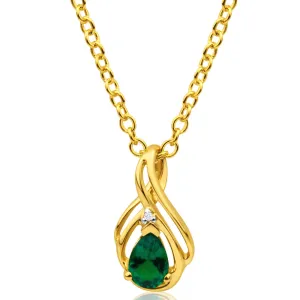 9ct Yellow Gold Diamond   Created Emerald Pendant Shiels