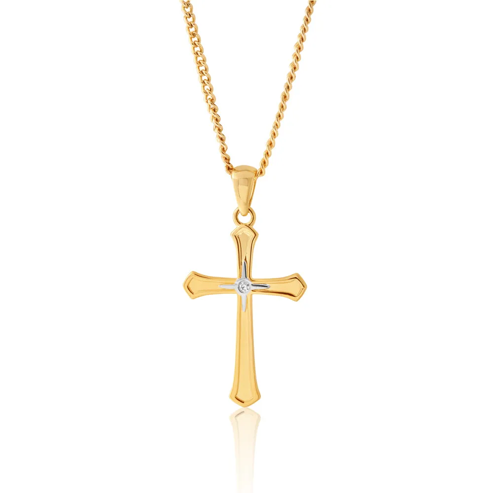 9ct Yellow Gold Diamond Cross Pendant Shiels