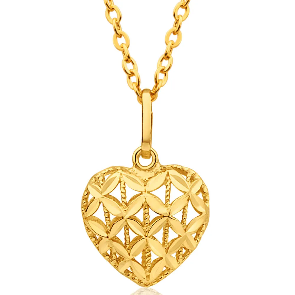 9ct Yellow Gold Diamond Cut Heart Pendant Shiels