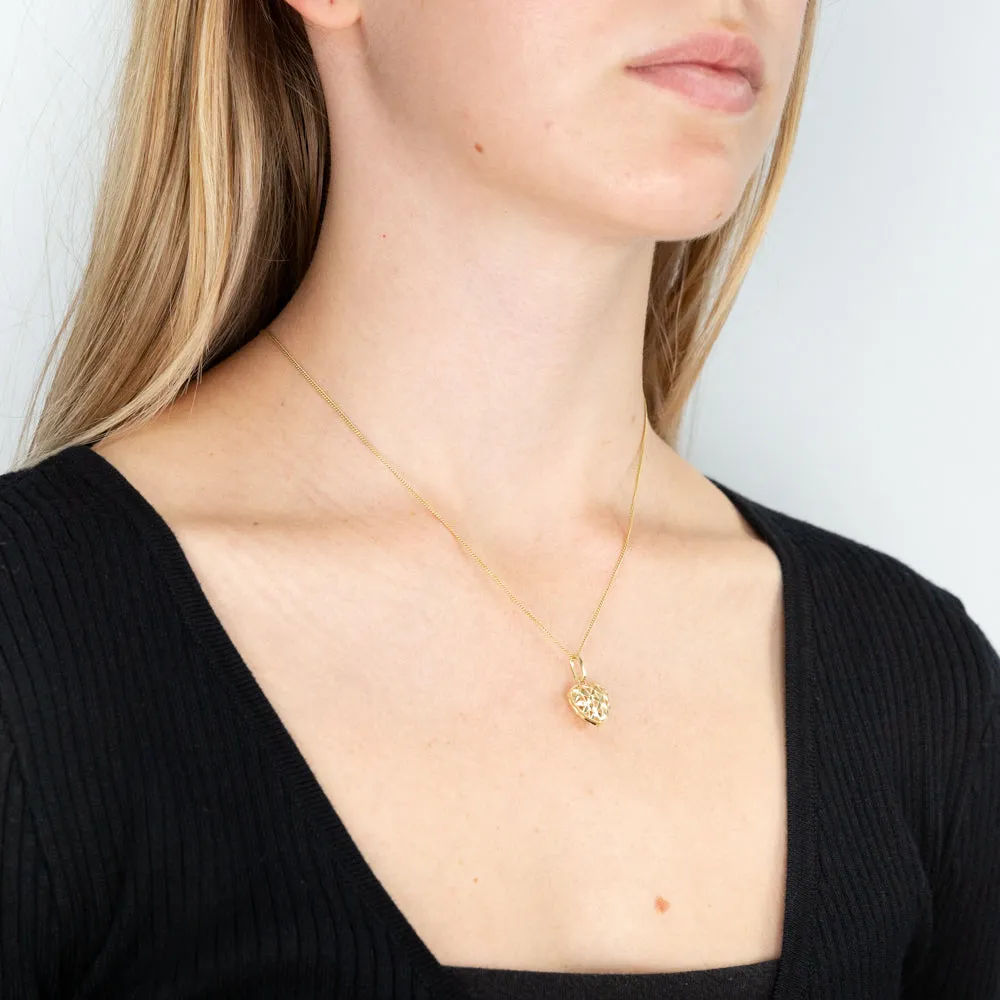 9ct Yellow Gold Diamond Cut Heart Pendant Shiels