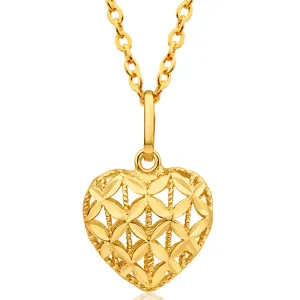 9ct Yellow Gold Diamond Cut Heart Pendant Shiels
