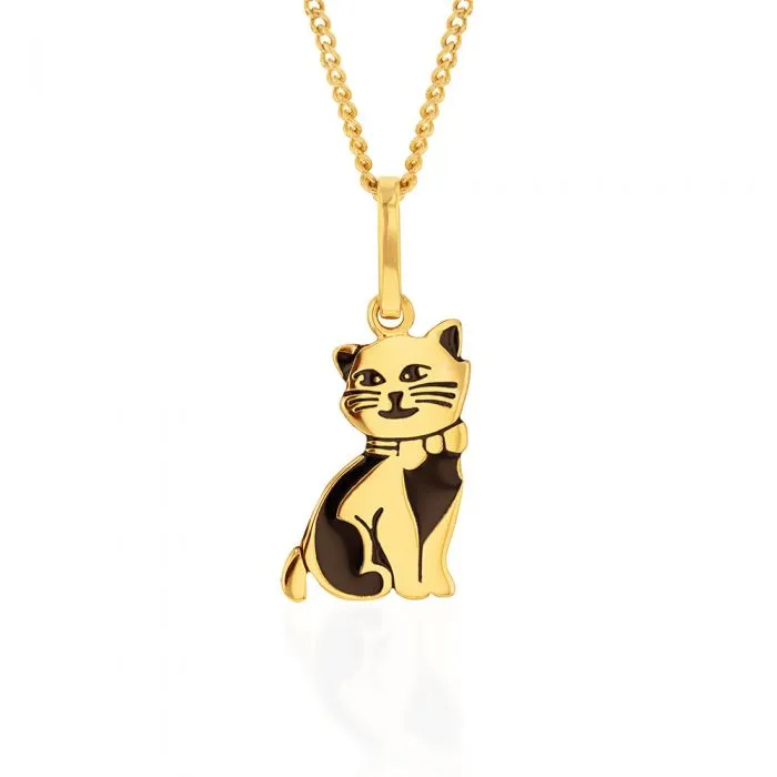 9ct Yellow Gold Engraved Cat Pendant Shiels
