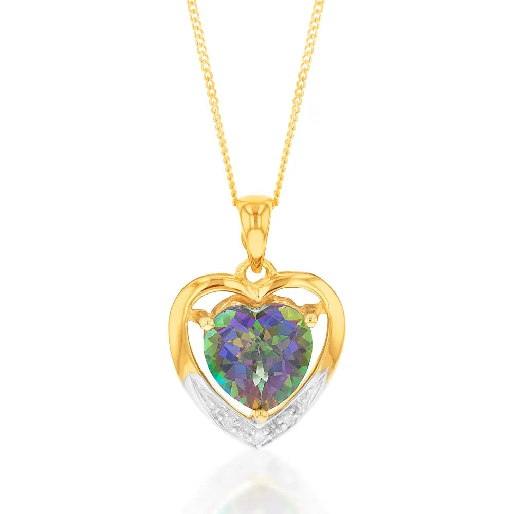 9ct Yellow Gold Enhanced Mystic Topaz and Diamond Heart Pendant on 46cm Chain Shiels